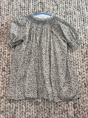 Girls' Cream Floral Smocked Yoke Dress